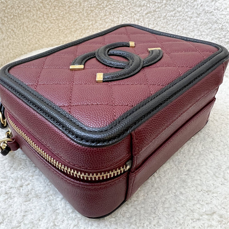 Chanel Filigree Small Vanity in Burgundy Black Trimming Caviar and AGHW