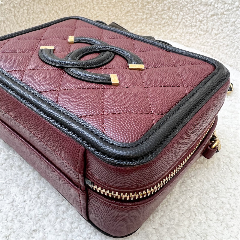 Chanel Filigree Small Vanity in Burgundy Black Trimming Caviar and AGHW