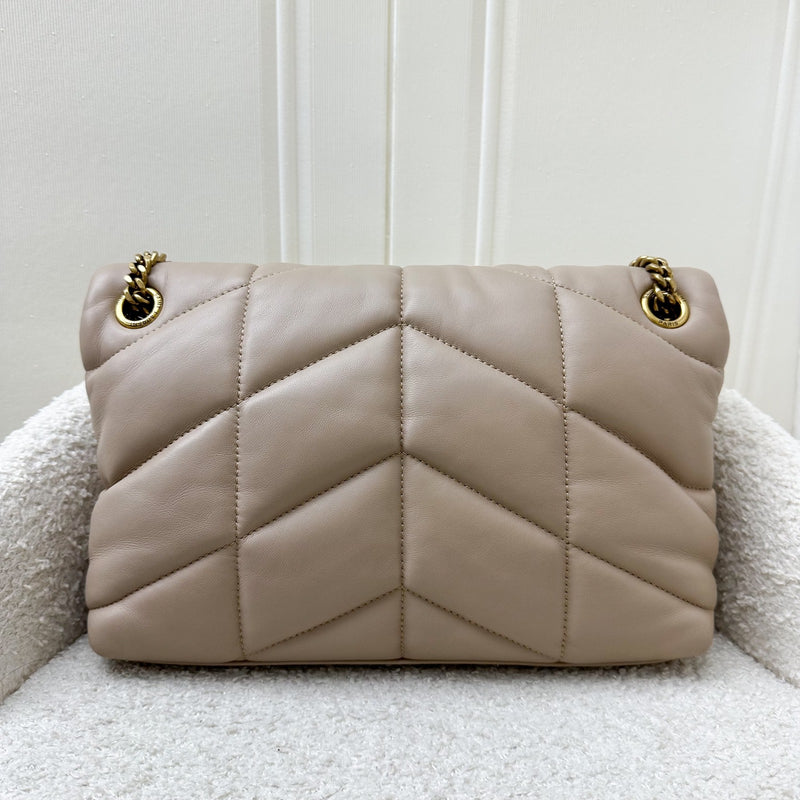 Saint Laurent YSL Small Loulou Puffer Bag in Beige Lambskin and GHW