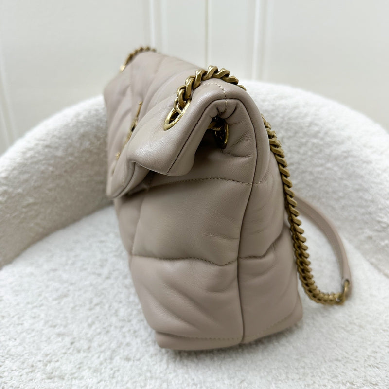 Saint Laurent YSL Small Loulou Puffer Bag in Beige Lambskin and GHW