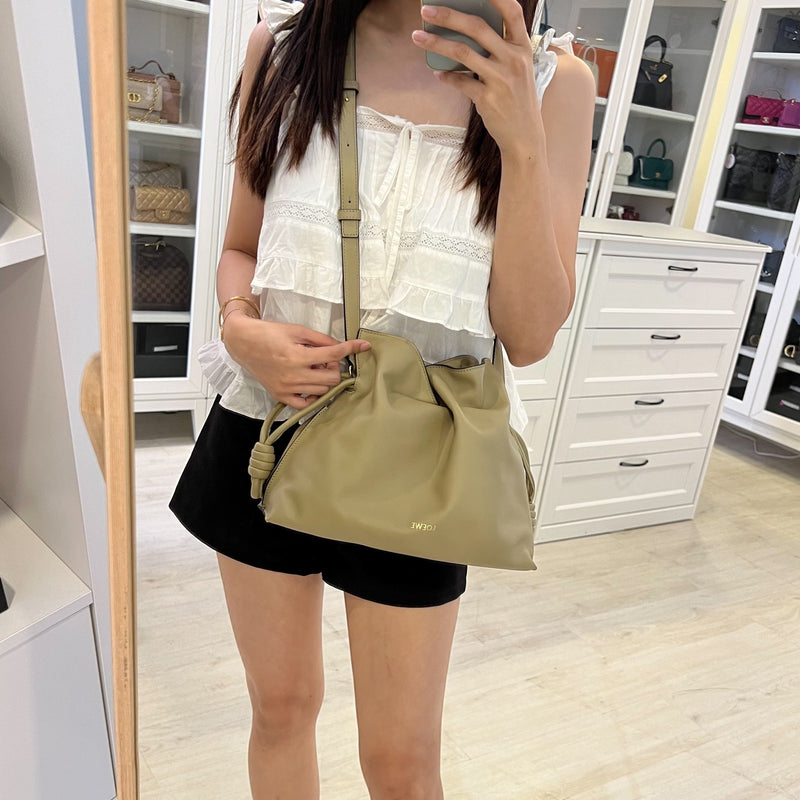 Loewe Medium Flamenco Clutch in Clay Green Nappa Calfskin