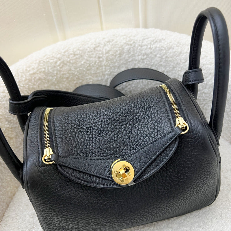 Hermes Mini Lindy in Noir Black Clemence Leather and GHW