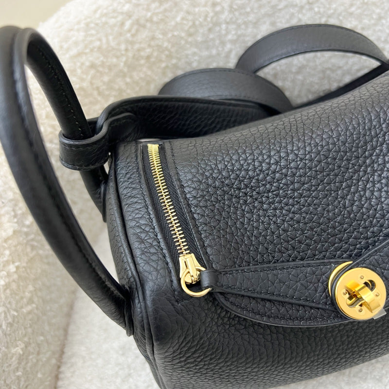 Hermes Mini Lindy in Noir Black Clemence Leather and GHW