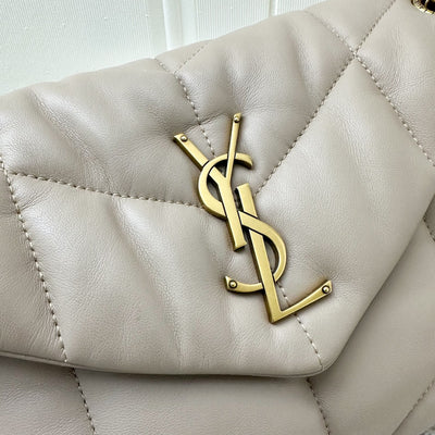 Saint Laurent YSL Small Loulou Puffer Bag in Beige Lambskin and GHW