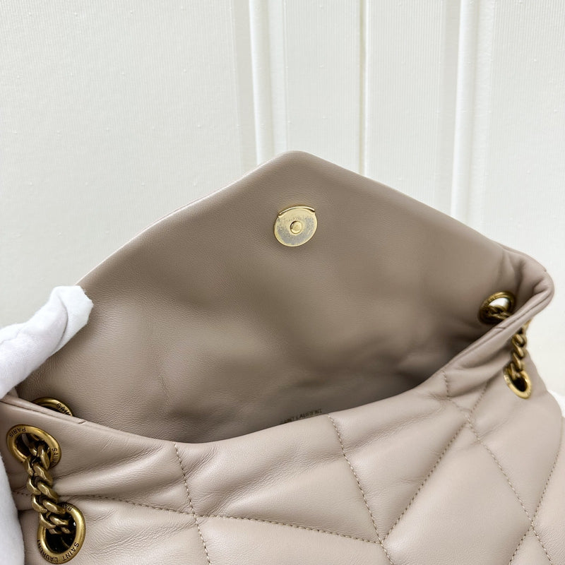 Saint Laurent YSL Small Loulou Puffer Bag in Beige Lambskin and GHW