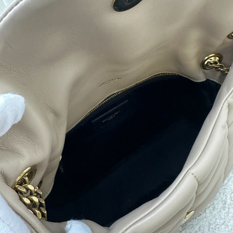 Saint Laurent YSL Small Loulou Puffer Bag in Beige Lambskin and GHW