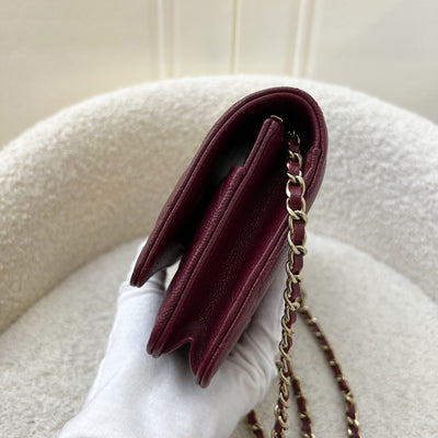 Chanel Classic Wallet on Chain WOC in Burgundy Caviar and LGHW (Model: AP0250)