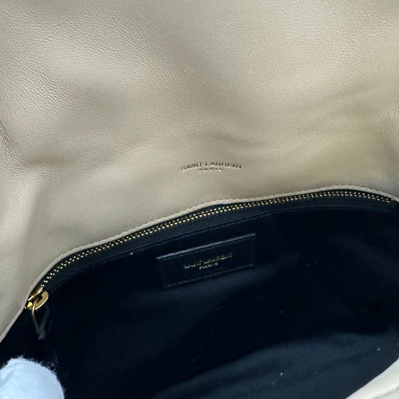 Saint Laurent YSL Small Loulou Puffer Bag in Beige Lambskin and GHW