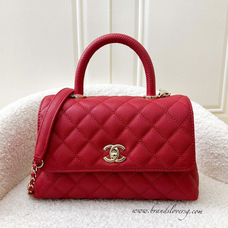 Chanel Small 24cm Coco Handle Flap in 22P Lipstick Red Caviar and LGHW