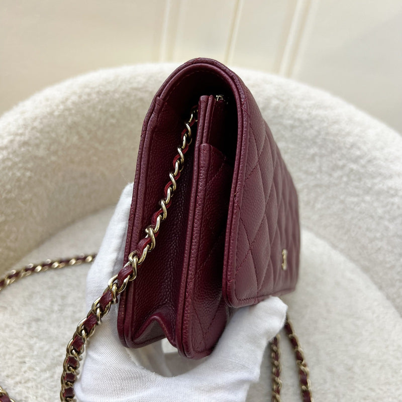 Chanel Classic Wallet on Chain WOC in Burgundy Caviar and LGHW (Model: AP0250)