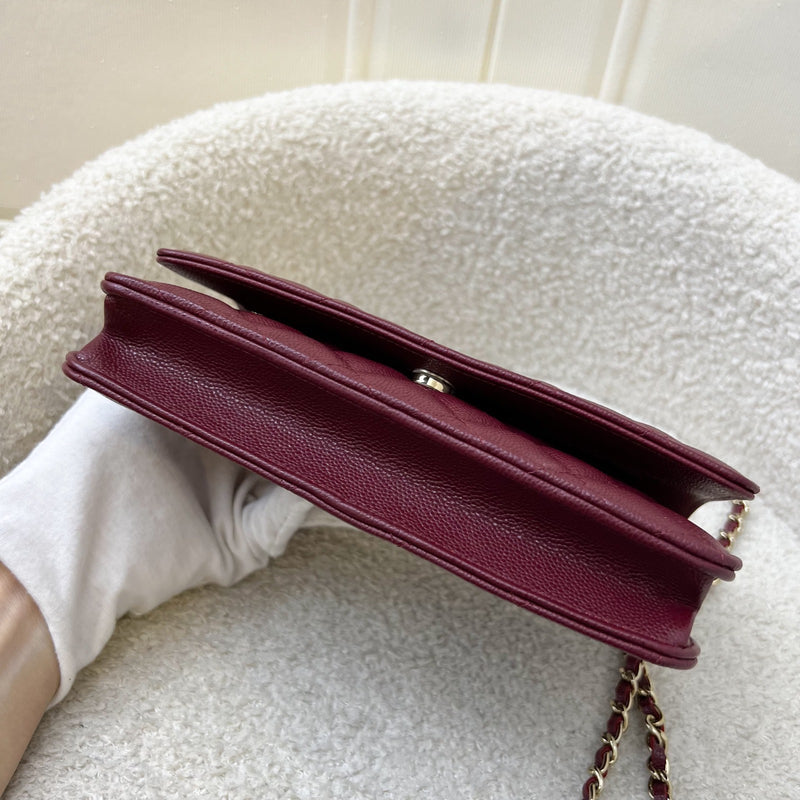 Chanel Classic Wallet on Chain WOC in Burgundy Caviar and LGHW (Model: AP0250)