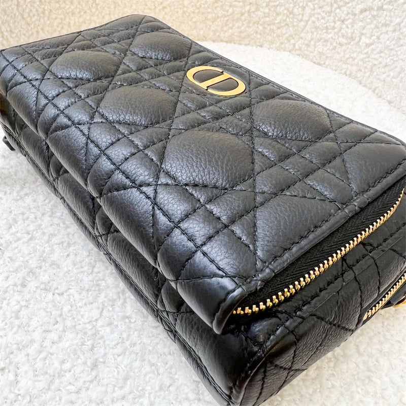 Dior Caro Pouch / Wallet on Chain WOC in Black Cannage Calfskin and GHW