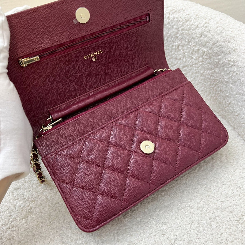 Chanel Classic Wallet on Chain WOC in Burgundy Caviar and LGHW (Model: AP0250)