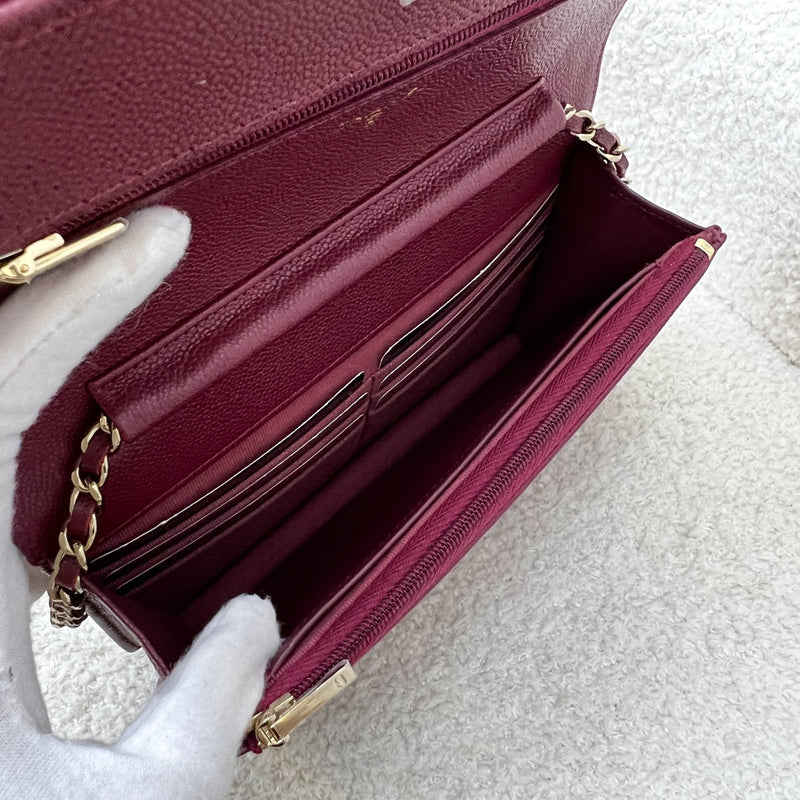 Chanel Classic Wallet on Chain WOC in Burgundy Caviar and LGHW (Model: AP0250)