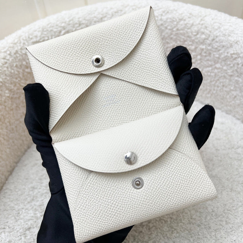 Hermes Calvi Duo Card Holder in Craie Epsom Leather and PHW