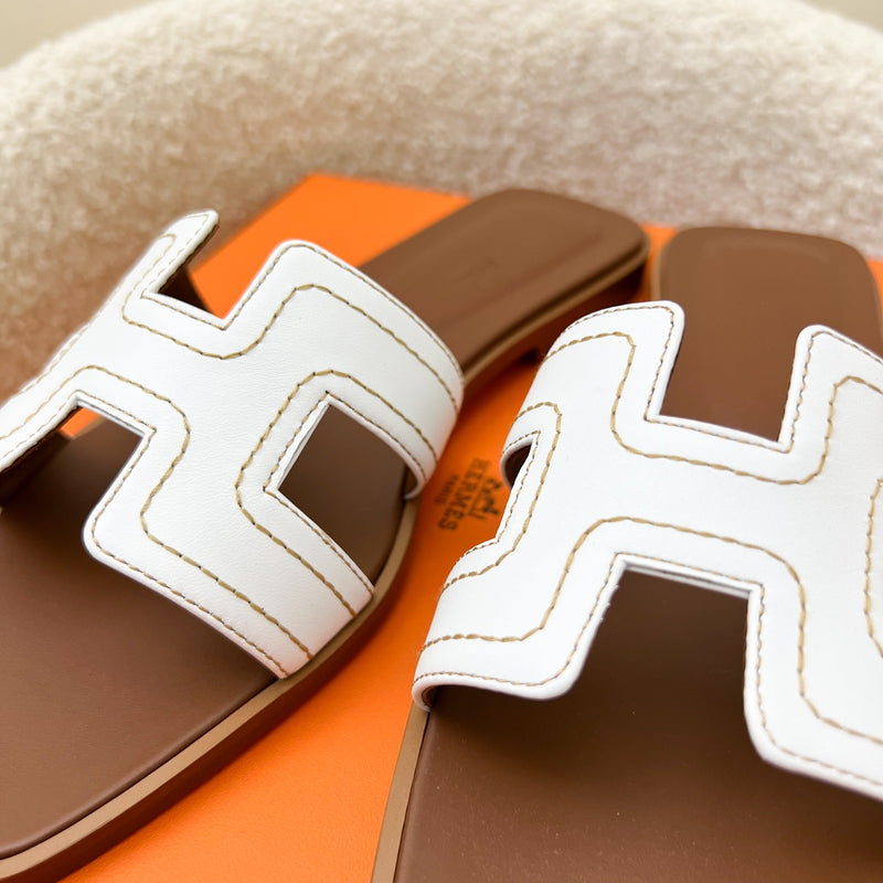 Hermes Oran Sandals in White / Gold Sz 36.5