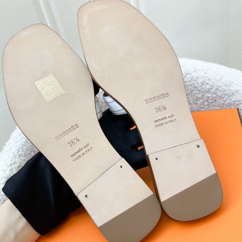 Hermes Oran Sandals in White / Gold Sz 36.5