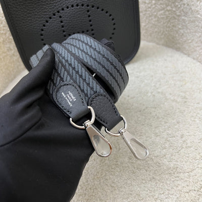 [New Short Strap - Oct 2024] Hermes Mini Evelyne TPM in Noir Black Clemence Leather, Gris Misty / Noir Strap and PHW