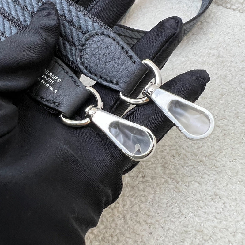 [New Short Strap - Oct 2024] Hermes Mini Evelyne TPM in Noir Black Clemence Leather, Gris Misty / Noir Strap and PHW