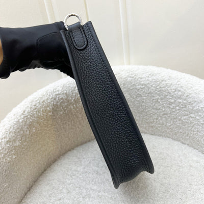 [New Short Strap - Oct 2024] Hermes Mini Evelyne TPM in Noir Black Clemence Leather, Gris Misty / Noir Strap and PHW