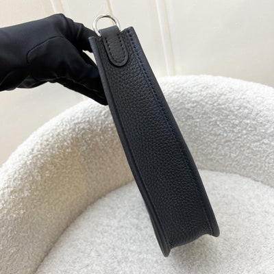 [New Short Strap - Oct 2024] Hermes Mini Evelyne TPM in Noir Black Clemence Leather, Gris Misty / Noir Strap and PHW