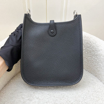 [New Short Strap - Oct 2024] Hermes Mini Evelyne TPM in Noir Black Clemence Leather, Gris Misty / Noir Strap and PHW