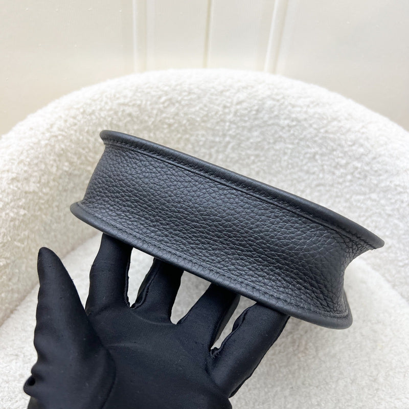 [New Short Strap - Oct 2024] Hermes Mini Evelyne TPM in Noir Black Clemence Leather, Gris Misty / Noir Strap and PHW