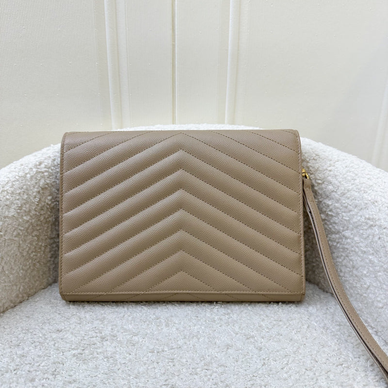 Saint Laurent Monogram Clutch in Dark Beige Grained Leather and GHW