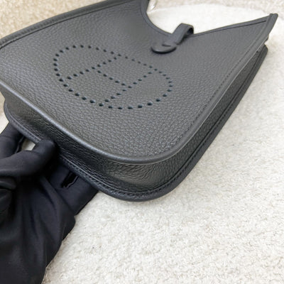 [New Short Strap - Oct 2024] Hermes Mini Evelyne TPM in Noir Black Clemence Leather, Gris Misty / Noir Strap and PHW