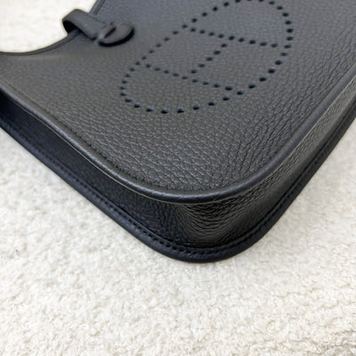 [New Short Strap - Oct 2024] Hermes Mini Evelyne TPM in Noir Black Clemence Leather, Gris Misty / Noir Strap and PHW