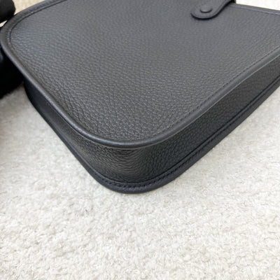 [New Short Strap - Oct 2024] Hermes Mini Evelyne TPM in Noir Black Clemence Leather, Gris Misty / Noir Strap and PHW