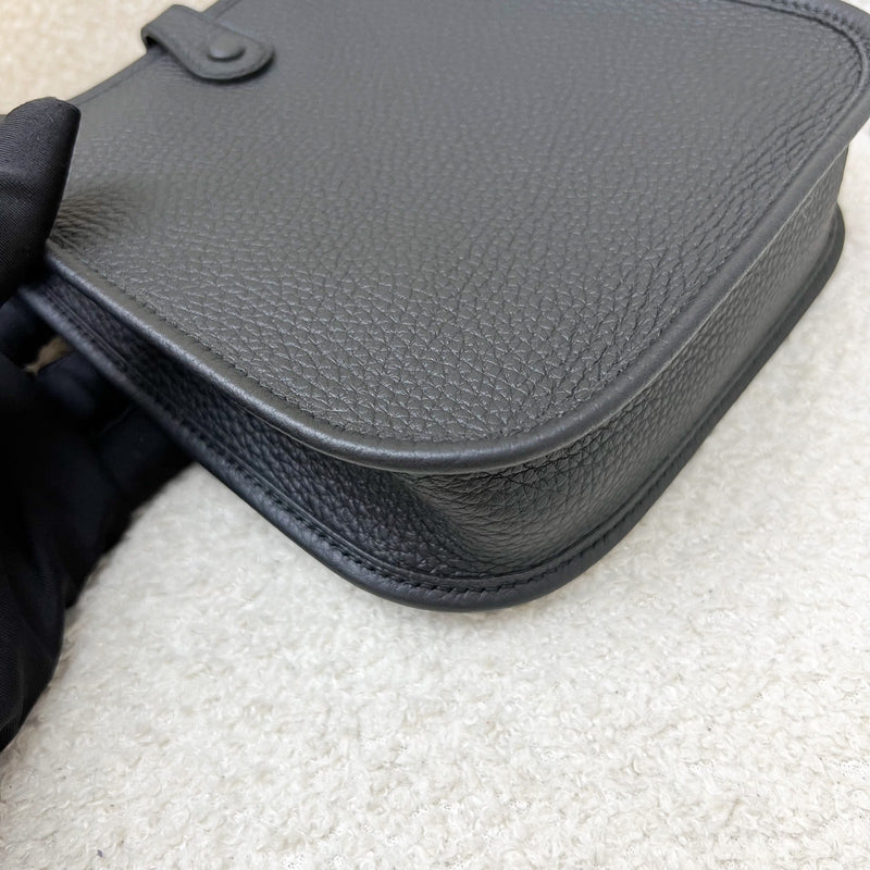 [New Short Strap - Oct 2024] Hermes Mini Evelyne TPM in Noir Black Clemence Leather, Gris Misty / Noir Strap and PHW