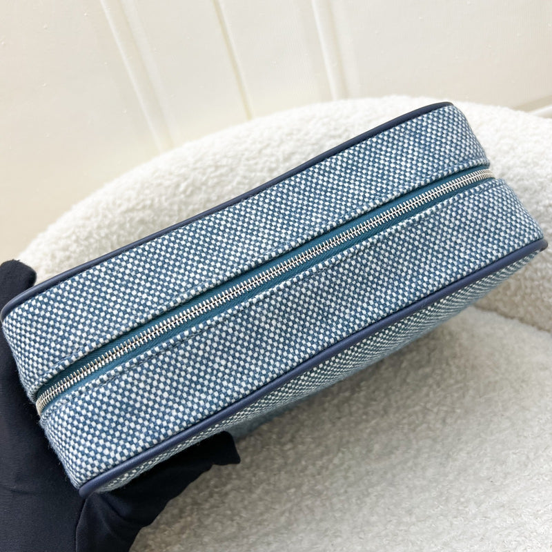 Hermes Chapitre H Cavalier Case, Small Model in Marine Blue 100% Merino Wool