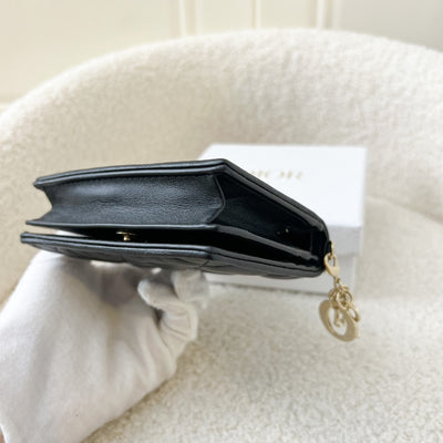 Dior Lady Dior Compact Wallet in Black Lambskin GHW