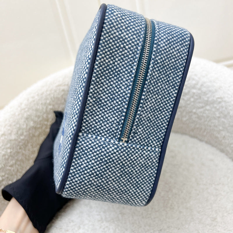 Hermes Chapitre H Cavalier Case, Small Model in Marine Blue 100% Merino Wool