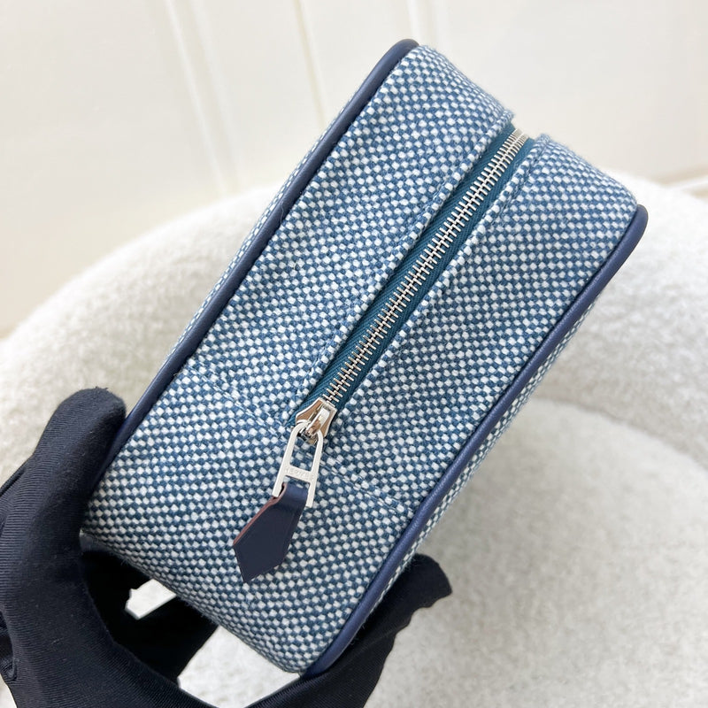 Hermes Chapitre H Cavalier Case, Small Model in Marine Blue 100% Merino Wool