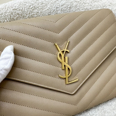 Saint Laurent Monogram Clutch in Dark Beige Grained Leather and GHW