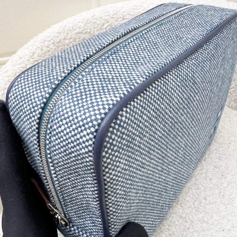 Hermes Chapitre H Cavalier Case, Small Model in Marine Blue 100% Merino Wool