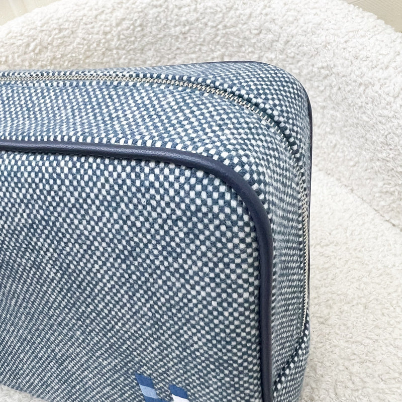 Hermes Chapitre H Cavalier Case, Small Model in Marine Blue 100% Merino Wool