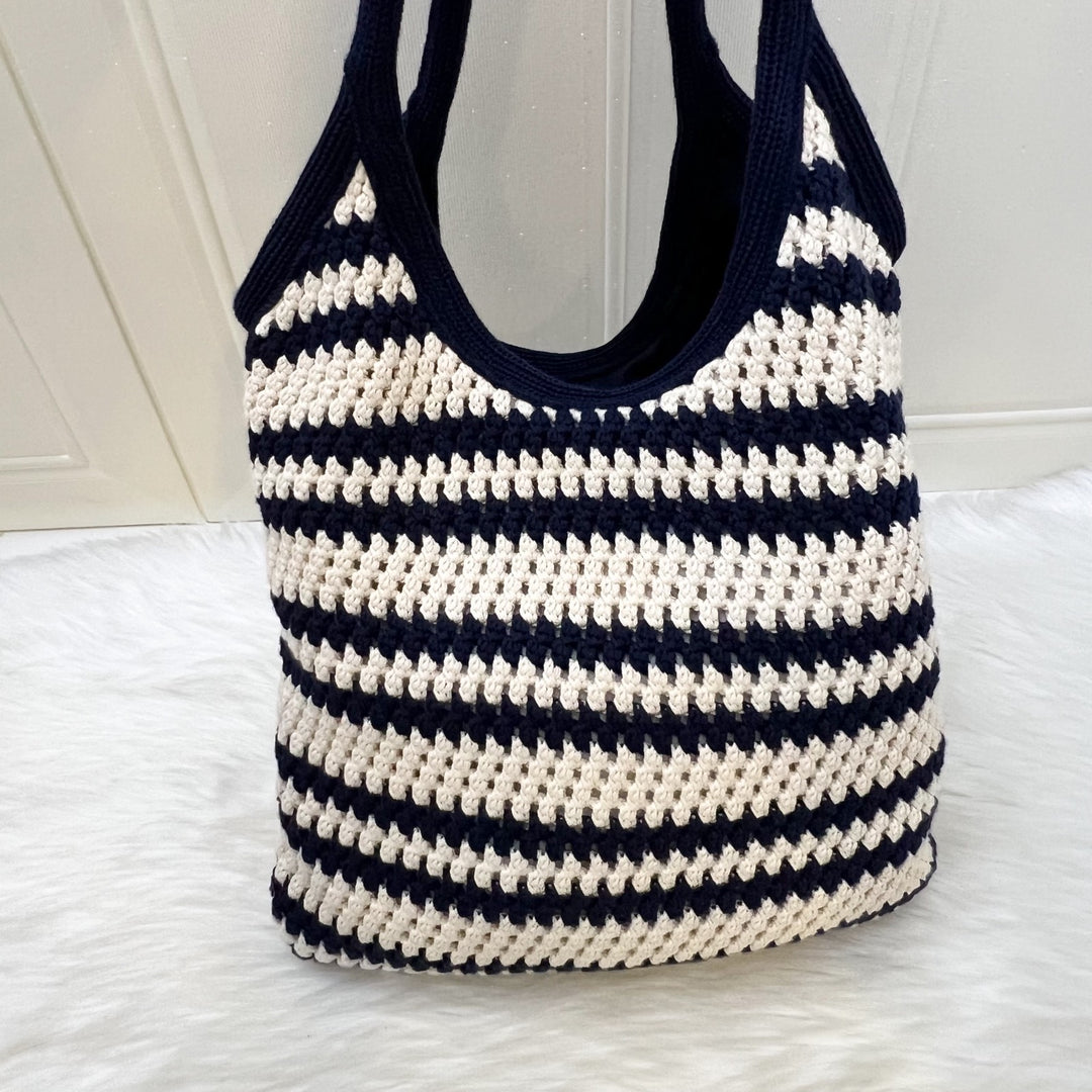MiuMiu★IVY suede and crochet bag Miu Miu Ivy Striped Crochet Tote Bag in Blue and White