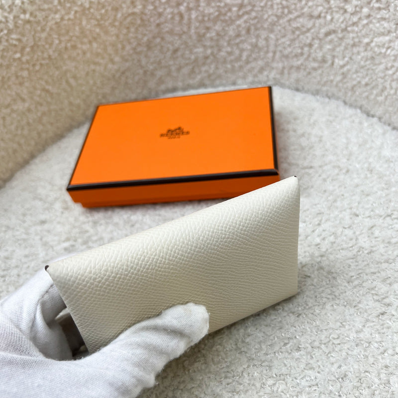Hermes Calvi Card Holder in Craie Epsom Leather and PHW