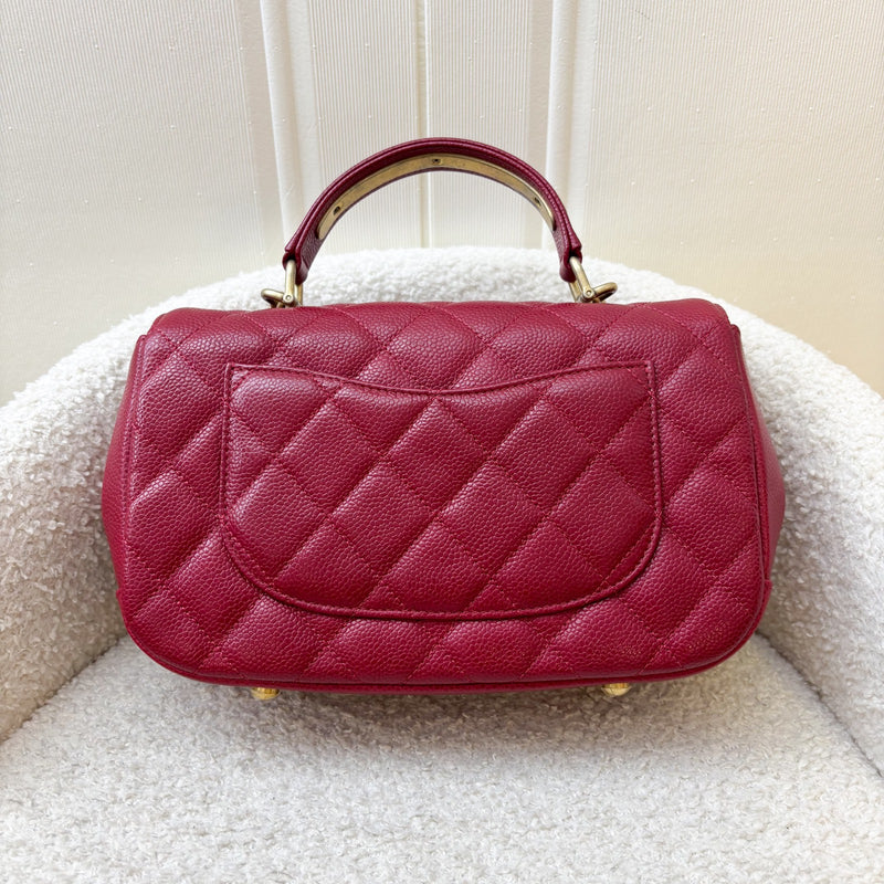 Chanel Top Handle Flap Bag in Raspberry Red Caviar AGHW