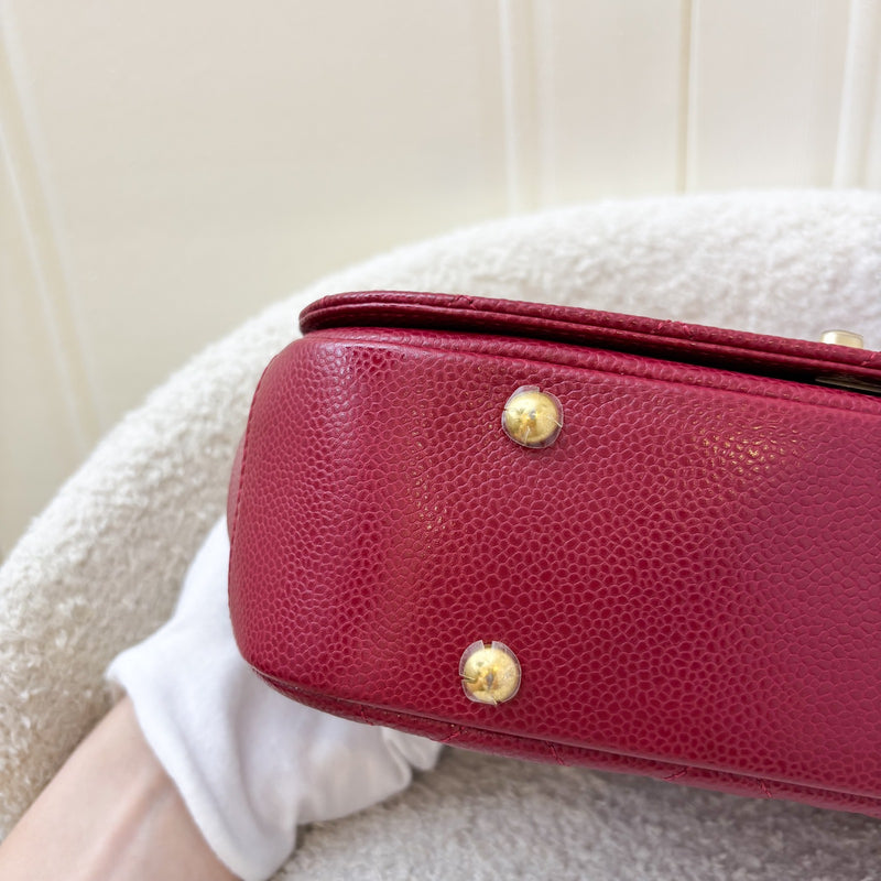 Chanel Top Handle Flap Bag in Raspberry Red Caviar AGHW