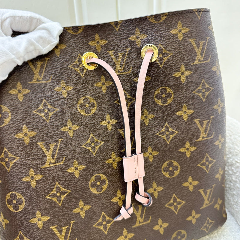 LV Neonoe MM in Monogram Canvas, Pink Strap and GHW