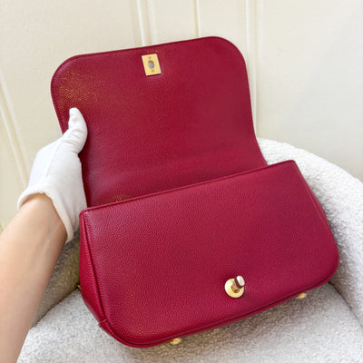 Chanel Top Handle Flap Bag in Raspberry Red Caviar AGHW