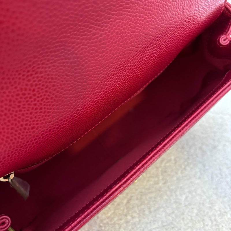 Chanel Top Handle Flap Bag in Raspberry Red Caviar AGHW