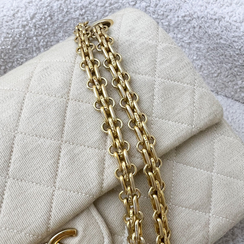 Chanel Vintage Small / Medium Flap with Bijoux Chain in Oatmeal Beige Jersey and 24K GHW