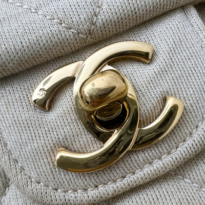Chanel Vintage Small / Medium Flap with Bijoux Chain in Oatmeal Beige Jersey and 24K GHW
