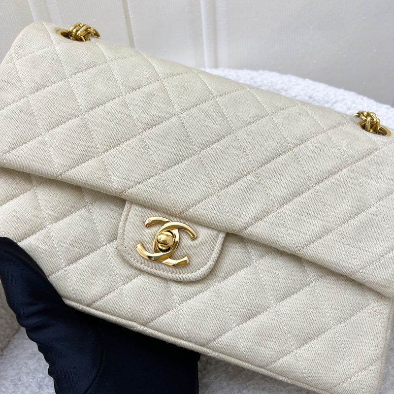 Chanel Vintage Small / Medium Flap with Bijoux Chain in Oatmeal Beige Jersey and 24K GHW