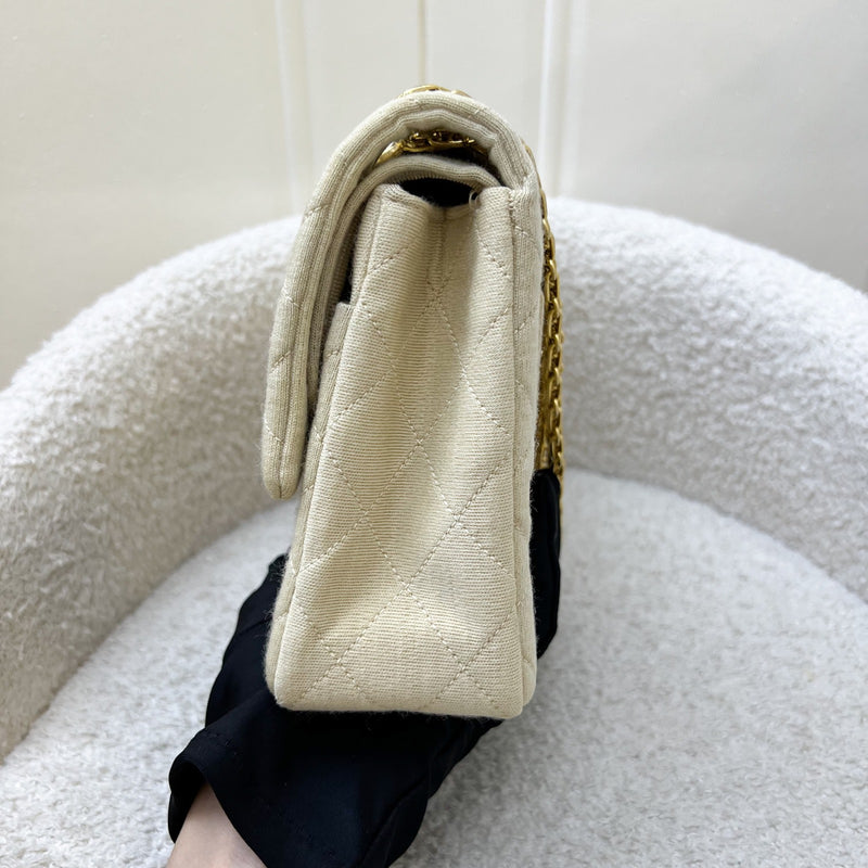 Chanel Vintage Small / Medium Flap with Bijoux Chain in Oatmeal Beige Jersey and 24K GHW